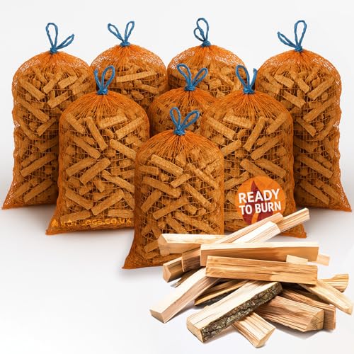 8 Nets of Kiln Dried Kindling Wood - approx 20KG Box of 8 Bags Natural Firelighters For Woodburning Stove Log Burner Open Fire Pit Camping BBQ Pizza Oven. Fire Starters Ready To Burn - approx 20KG