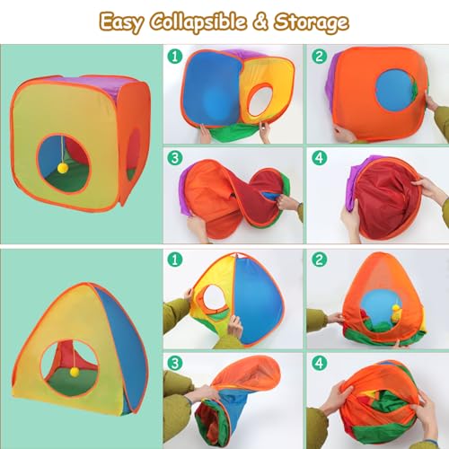 Image of Rypet Cat Tunnels for Indoor Cats with Cube Tent Toys Combo Pop Up Collapsible Crinkle Interactive Peek Hole Cat Tube with Play Ball and Bell for Kitten, Puppy, Kitty, Rabbit