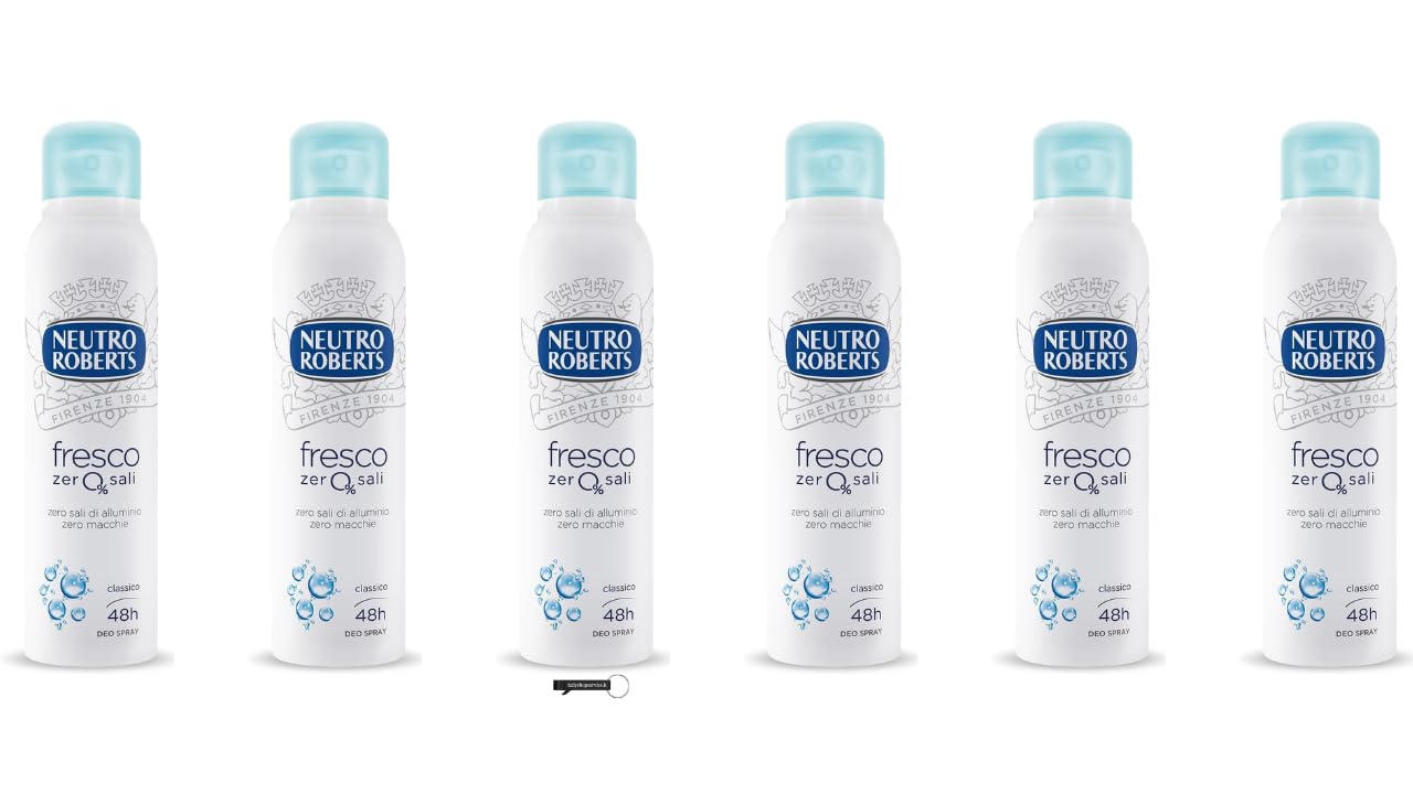 Neutro Roberts Fresco - 6 deodoranti spray senza sali di alluminio, protezione 48 ore, zero macchie, 150 ml + portachiavi Italy Shop Service in omaggio