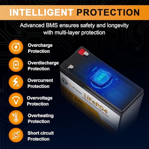 12V 8Ah Lithium LiFePO4 Battery|5000+ Deep Cycle LiFePO4 Battery|with 10A BMS|fit for Camper, Lights, Power Wheels, Fish Finder and Solar System Application - Thumbnail 7