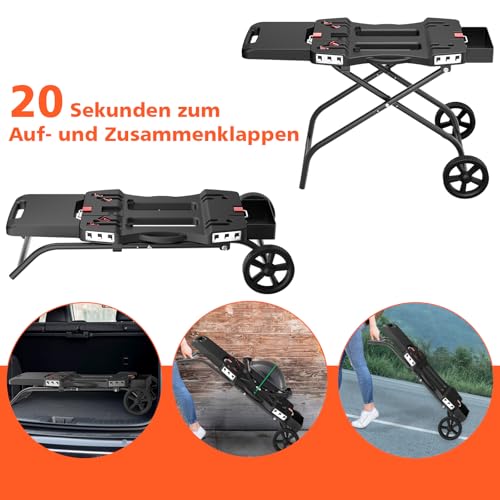 Denmay Tragbarer Grillwagen mit Rad für Weber Q1200, Q1000, Q2200, Q2000 Serie, für Blackstone 43CM 56CM Tischgrillplatten, Faltbarer Grillwagen, Grillständer für draußen