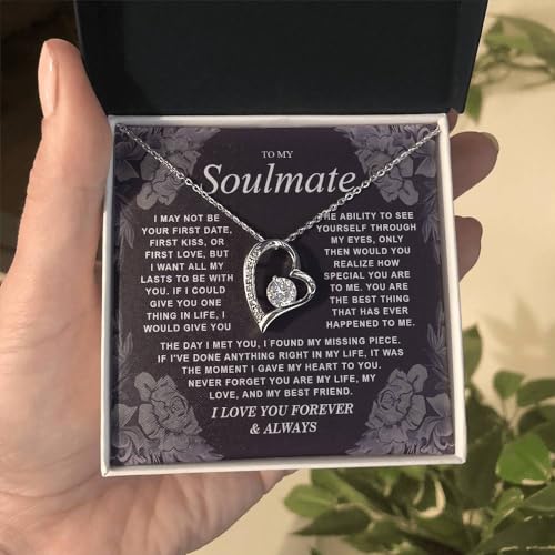 To My Soulmate Necklace Gift for Wife, Girlfriend, Fiancée - Anniversary, Valentine's Day Necklace Gifts Soul Mates Gift, Soulmate Jewelry Birthday Gifts From Husband Forever love Pendant2