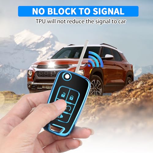 Image of QBUC for Chevy Key Fob Cover with Keychain Fit for Chevrolet Equinox Buick Camaro Cruze Malibu Impala Sonic Full Protection (Black /Blue)