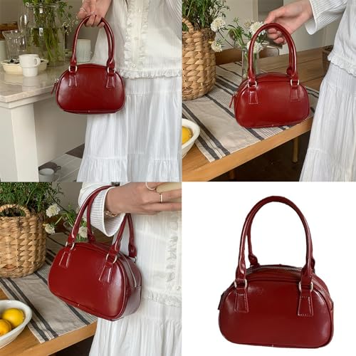 Womens Shoulder Bag PU Leather Handbags Korean Bowling Bag Fashion Crossbody Bag Shopping Bag for Daily2