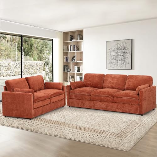 ACMEASE Chenille Sofa Set 2-Piece with Arm Pillows, Orange