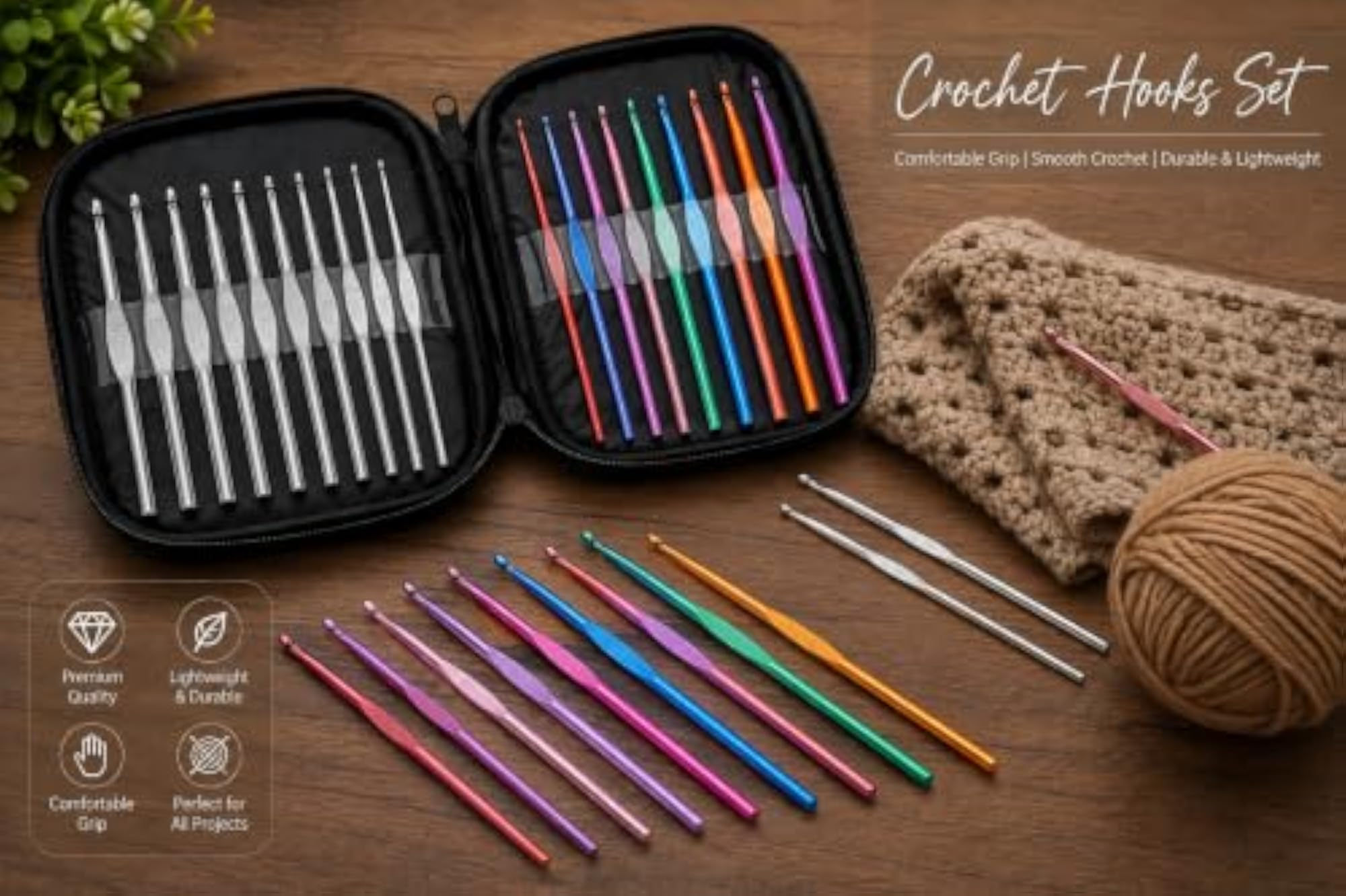 Crochet Hook Set, 22 Pieces with Carrying Case