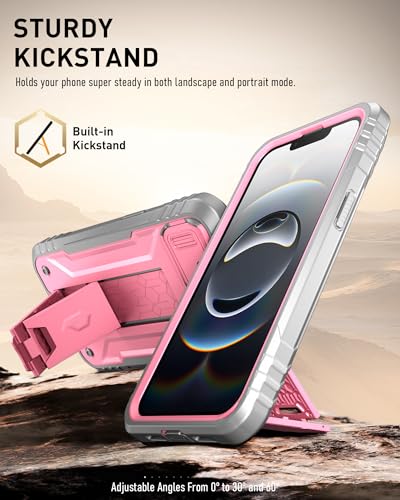 Image of Poetic Revolution Case for iPhone 16e 6.1 inch, [Slide Camera Cover], Full-Body Military Grade Rugged Shockproof Cover with Kickstand and Built-in-Screen Protector, Pink