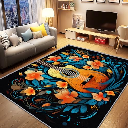 Image of ZCHZCS Music Studio Rug Modern Headphone Small Rugs For Bedroom Pop Art Graffiti Patterned Carpet Non Slip & Soft Low Pile & Stain ResistantBlack And Orange40 X 60 Cm