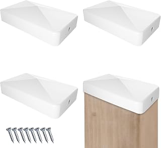 4 Pcs White Pyramid Style Post Cap, Wood Post End Cap, Vinyl End Cap, for 2" x 3 1/2" Vinyl Post, Lumber Stud, Rack External Rectangle Post, with Screws, Fits for Gardens, Terraces, Yards