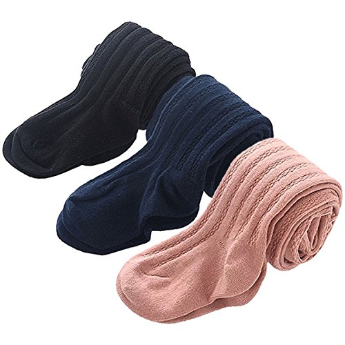 3 Pcs of Little Kid Girls' Cotton Knitted Footed Leggings Stockings Tights