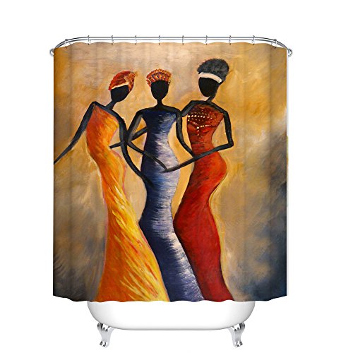 Fangkun Douchegordijn Decor Set - Afrikaanse vrouw kunst werk schilderij stijl badgordijnen - polyester stof waterdichte badkamer accessoires - 12 stuks douche haken - 72 x 72 inch