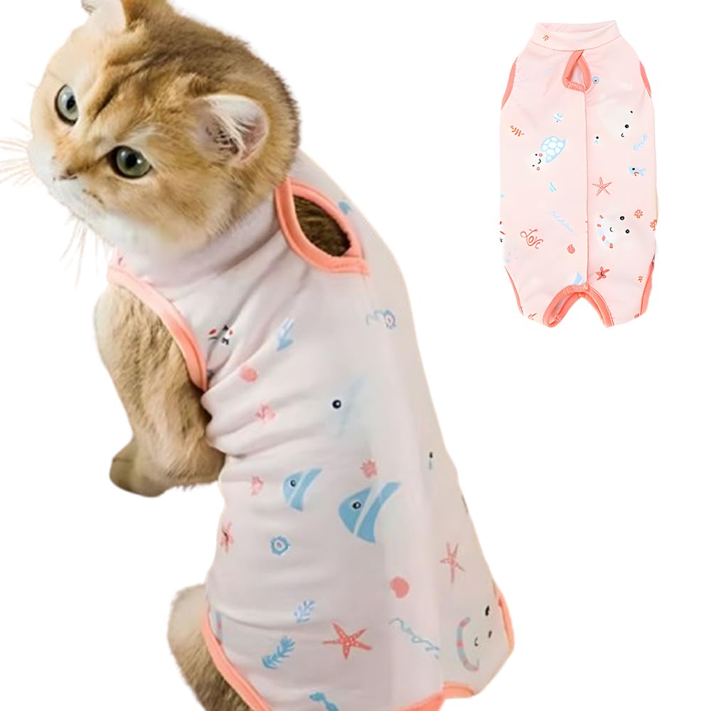 BSLVWG Cat Recovery Suit,Cute Pattern Breathable Cat Onesie for Cats After Surgery Female，Cone of Shame Alternative for Cats Anti Licking,Post-Surgery or Skin Diseases Protection (Pink, S)