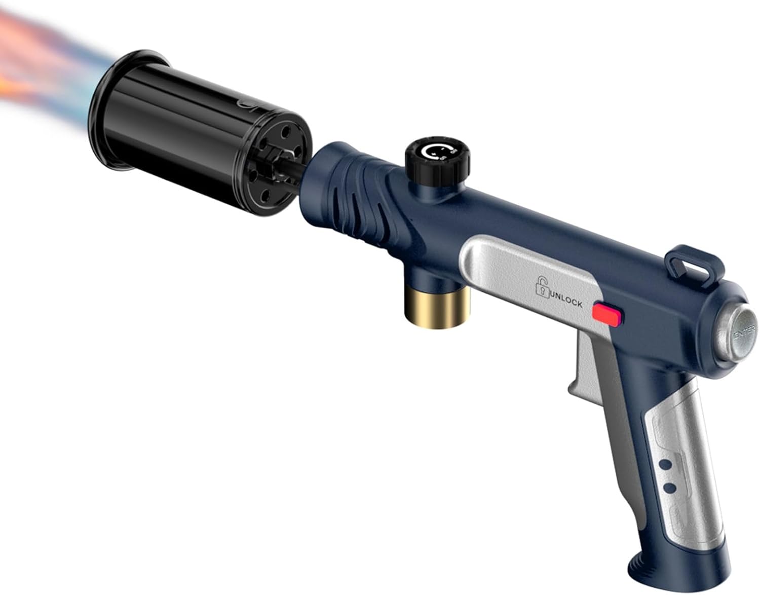 Propane Torch with Safety Lock,Hand Held Adjustable Flame Thrower Gun Cooking Torch Gun One-Touch Ignition for Grill/BBQ/Charcoal Lighter(Blue)