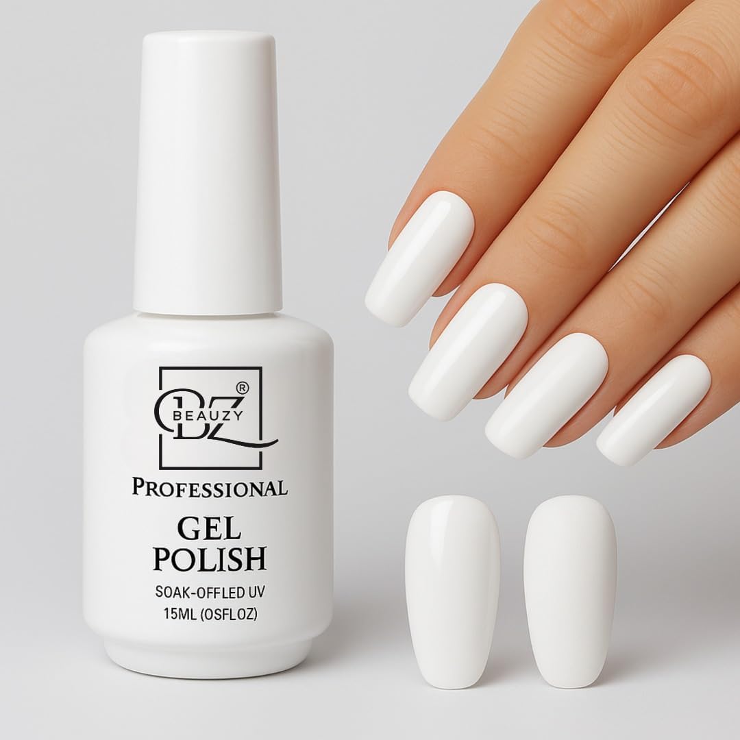 BEAUZY PROFESSIONAL UV Gel Nail Polish 15ml – High Gloss, Long-Lasting, Chip-Resistant Formula | Salon-Quality UV Gel Paint for Nails (Shade 002 (White))