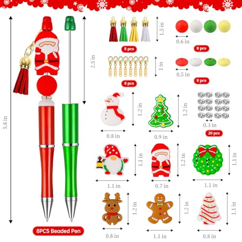 Image of CZWZ 8 Pcs Christmas Beadable Pens, Plastic Beadable Pens with Multicolor Silicone Beads, Christmas Snowman Pine Tree Floral Hoop Deer Pens for Christmas Office School Supplies