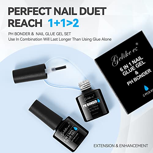 Gelike Ec 6 In 1 Nail Gel Glue Base Gel And Nail Prep Ph Bonder Dehydrator Gel Nail Kit 2Pcs For Nail Polish, Base Gel Nail Glue Acid-Free Primer,Super Shiny Stain Resistant For False Nail Tips #TOP2
