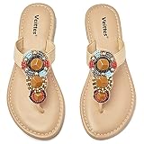 Veittes Women's Slide Sandals - Comfortable Beaded Casual Bohemian Thong Summer Shoes.(7011-1,BR/PU,