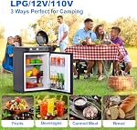 SMETA Upgrade 3 Way Propane Fridge Refrigerator 2.1 Cu.Ft, LPG 12 Volt Compact Fridge Gas/12V/110V without Freezer for Truck Outdoor Camping Off Grid Caravan Motorhome Cabin Boat Refrigerators, Black