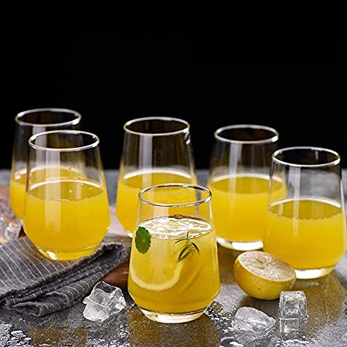 ROSEFINCH Crystal Stemless Wine and Whisky Glass Drinkware Tumbler Ideal for Iced Tea Cocktail Juice Water Kitchen Glassware 390 ml Multicolor Pack of 6