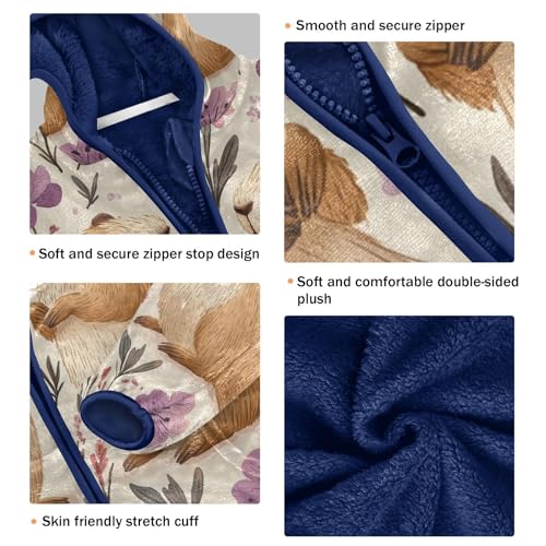 Adorable Hamsters Among Flowers Toddler Fleece Jacket Girl Boys Hooded Fleece Jacket Coat Warm Outwear Zip-up 3-10T3