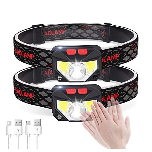 SUVOM Linterna Frontal LED USB Recargable, 2 Pcs Linterna de Cabeza Impermeable Ultraligero, Sensor Inteligente Linternas Frontales con 8 Modos para Correr, Casco, Pesca, Senderismo, Camping y Caza