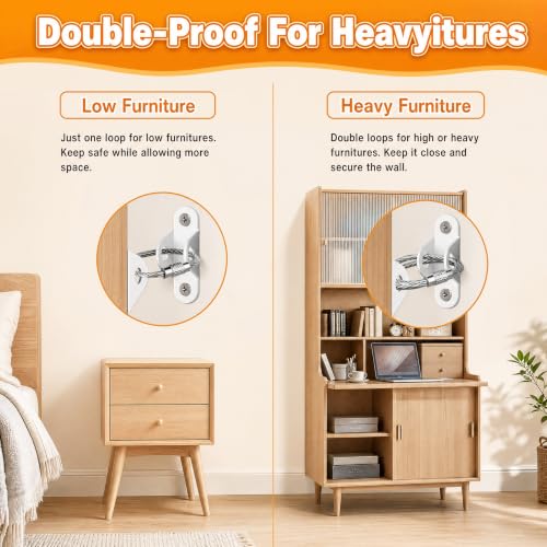 Miniatura 4 de Jiudone 12 Piezas Kit De Correas De Anclaje Muebles Antivuelco - Juego De Anclaje De Pared Muebles - Correas De Seguridad Muebles Metal Para Muebles,Estanterías,Armarios, Para Proteger Bebé Y Mascota