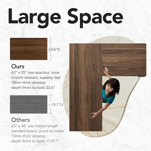 HUANUO 63 Inch L Shaped Standing Desk, Electric Executive Height Adjustable Desk with Storage Drawers, Reversible Design Computer Workstation for Home Office, Black Walnut - Image 7