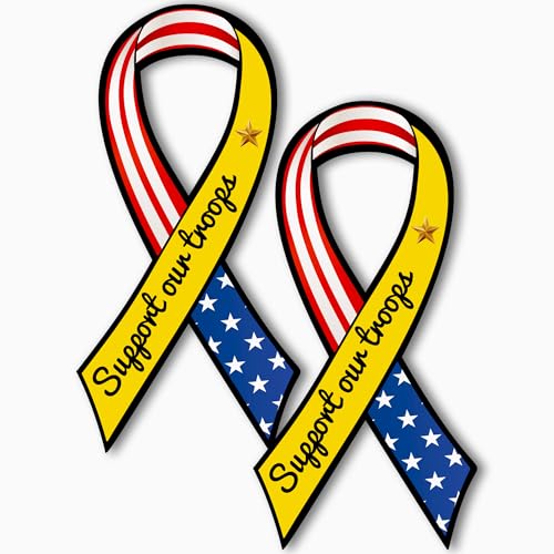 Image of Magnet Me Up Support Our Troops American Flag Patriotic Ribbon Magnet Decal, 3.5x7 Inches, 2 Pack Heavy Duty Automotive Magnet for Car Truck SUV, in Support of Military, Crafted in The USA