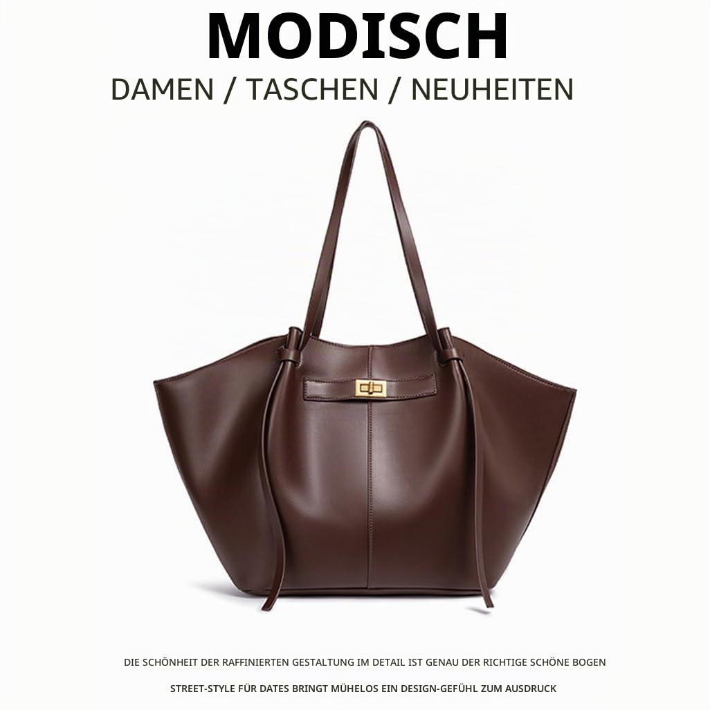 Tote Bag Damen Groß, Shopper Tasche mit Abnehmbarem Schultergurt, Braune Handtasche Vintage, Ledertaschen für Arbeit, Schule, Uni, Reisen und Einkauf