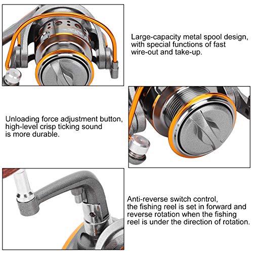 XINMYD Angelrolle, tragbare 13-Wellen-Metall-See-Angelrute Angelrolle Angelzubehör Silbergrau – Bild 5