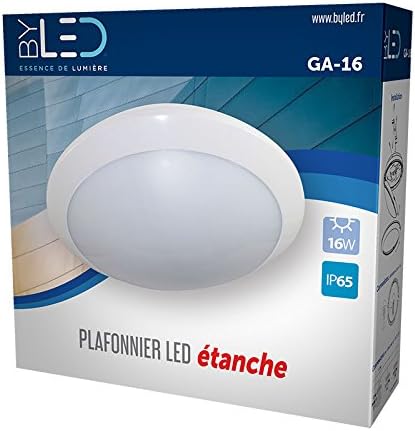 De-stocking:Byled® - LED waterproof Galbe-16 ceiling light - 16 Watt LED power - 360° beam angle - Waterproof ratings IK09 + IP65. Warm white. [Energy Class A++]