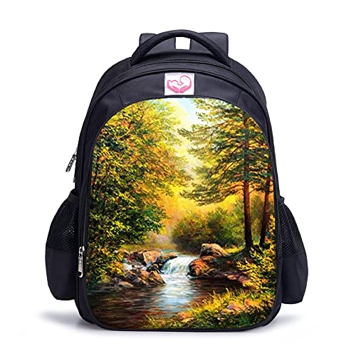 Sac à dos imprimé en 3D paysage lac ultra résistant avec bretelles confortables