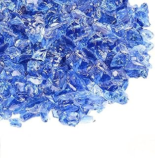 GRISUN Blue Fire Glass for Fire Pit - 1/2 Inch 10 Pounds Tempered Glass Rocks for Natural or Propane Fireplace, Safe for Outdoors and Indoors Firepit Glass