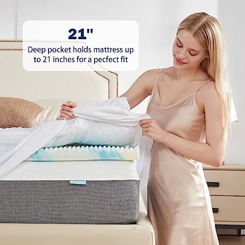 Sinweek Dual Layer 4 Inch Memory Foam Mattress Topper, Queen Size, 2 Inch Cooling Gel Memory Foam Plus 2 Inch Extra Thick Down Alternative Pillowtop Cover, Back Pain Relief Soft Mattress Pad #TOP6