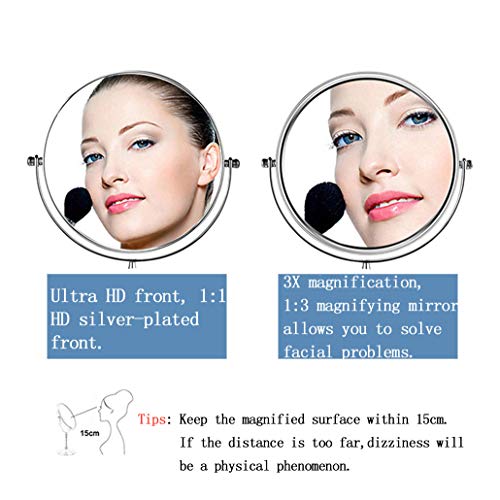 ANGNYA Double Sided Vanity Mirror 20 cm(8-Inch), 1X and 3X Magnifying Mirror Round Freestanding Makeup Mirror for Bedroom, 360 Degree Swivel with Stainless Steel Frame - Image 4