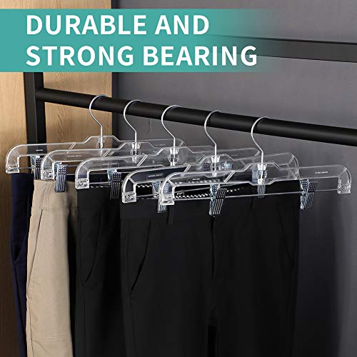 Perfecasa Crystal Clear Plastic Clothes 11 Inches Bottom Hangers With Strong Metal Clips, Skirts, Pants, Trousers, Trunks, Swim Suits, Teenagers, Kids, Heavy Duty, Acrylic 20Pcs #TOP6