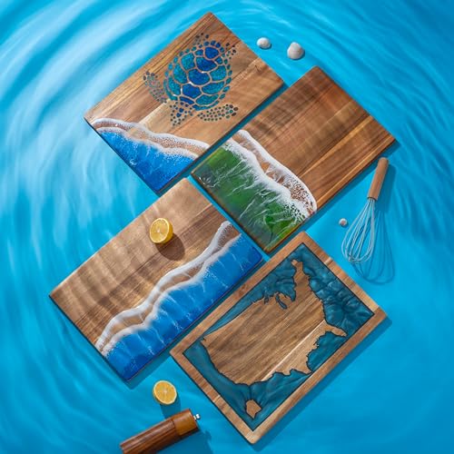 Tabla de cortar cuadrada de madera Acacia con resina azul 15x10 pulgadas miniatura 5