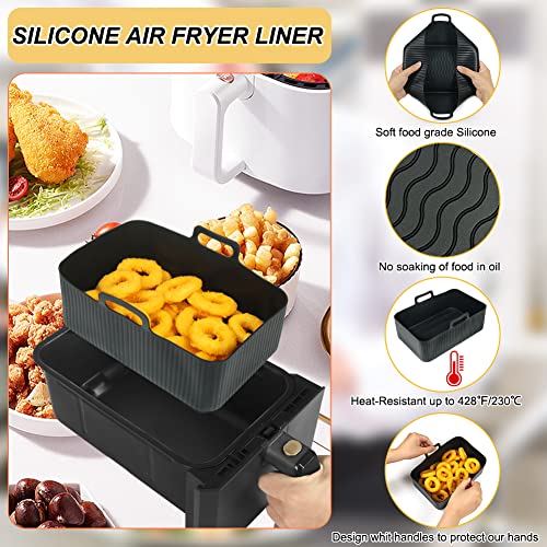 YQL Large Silicone Air Fryer Liners for Ninja AF400UK/DZ400UKSTGD/SL400UK 9.5L/Tower/EMtronics for All 8.5-9.5 L Dual Air Fryers, 2PCS Reusable Airfryer Trays, Ninja Foodi Max Double Stack Accessories - Image 2