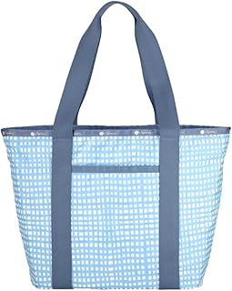 LeSportsac Painterly Weave Everyday Zip Tote Handbag/Travel Bag, Style 3867/Color E612, Dreamy Sky Blue & Crisp White Unite, Abstract Playful Gingham Inspired Weave, Subtle Pearlized Sheen