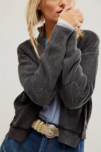 Image of Womens Cropped Cardigan Sweaters Y2k Open Front Cardigans Long Sleeve Oversized Fall Sweater Trendy