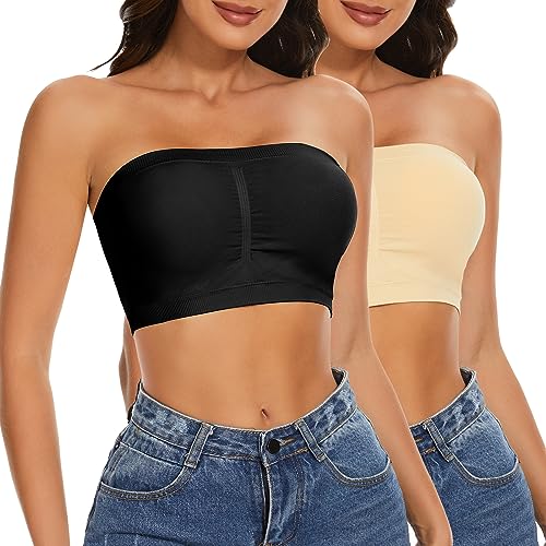 Image of Tube Tops Strapless Bras for Women Wireless Bandeau Bra Invisible Bralette Padded Seamless Bra