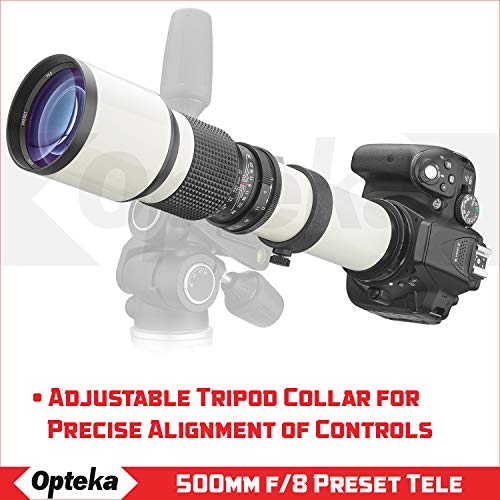 Opteka 500mm/1000mm f/8 Manual Telephoto Lens for Canon EF EOS 90D, 80D, 77D, 70D, 60D, 60Da, 1Ds, Mark III II 7D, 6D, 5D, 5DS, Rebel T8i, T7i, T7s, T7, T6s, T6i, T6, T5i, T5, T4i, SL3, SL2 (White)