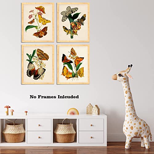 Mooxo Retro Botanical Butterfly Wall Art Prints, Vintage Butterfly Canvas Wall Art,Butterfly Floral Nature Aesthetic Posters For College Dorm Room Preppy Room Bedroom Decor, Set Of 4(8X10'' Unframed) #TOP1