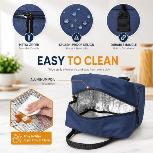 Image of Wooum 7.5L Thermal Insulated Lunch Bag for Office Men Women Large Tiffin Bag with Bottle Holder Food Bag Insulated Lunch Box Carry Bag (Navy Blue)