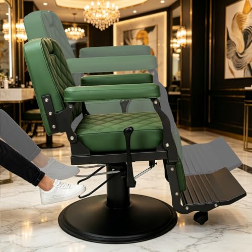Image of Professional Barber Chair, Heavy Duty 550lbs Salon Chair with Hydraulic Lift & 360 Swivel - Reclining Hair Stylist Chair for Salon, Barbershop (Black)