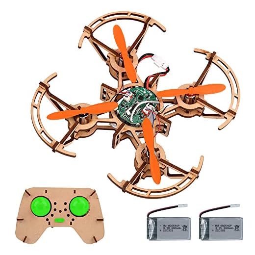 gkfescc XYQ-2 DIY Wooden Drone Kit for Kids or Beginner，2.4GHz RC Quadcopter with Altitude Hold，Headless Mode，3D Flip and One Key Lift，Flying Toy Gift for Children Boys Girls