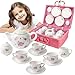 Produktbild Jewelkeeper - Porzellan Teeservice für kleine Mädchen mit rosa Picknick-Korb, Kindergeschirr Spielküche, 13-teilig - florales Design