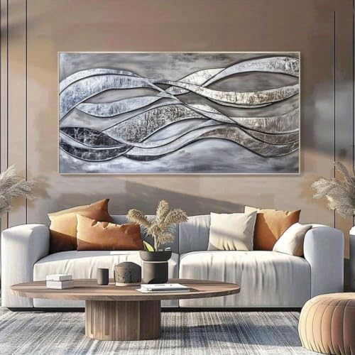 Tableau moderne vagues argentées pour sublimer un grand mur vide