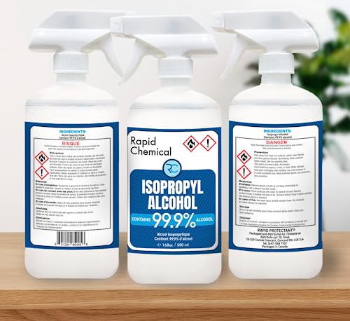 Vaporisateur à alcool isopropyle 99.9% - Alcool de frottement 99 Pourcentage - 500ml - USP Classe - Fabriqué au Canada par Rapid Protectant (1 Bouteille 500ml)