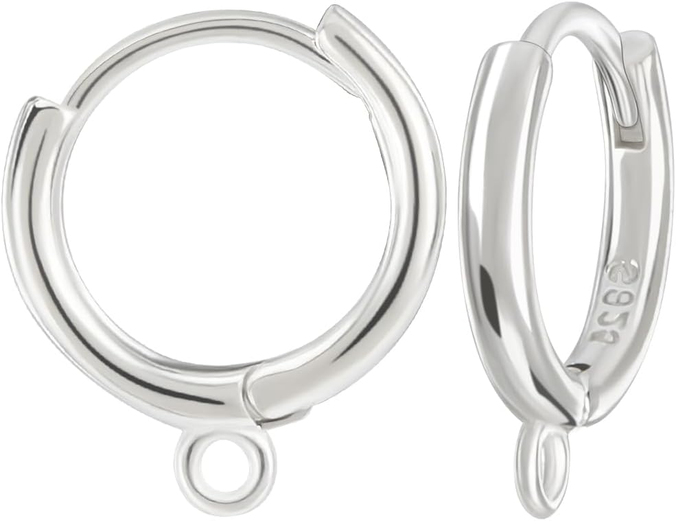 Beebeecraft 2 Pairs 925 Sterling Silver Huggie Hoop Earring Findings Round Earring Hooks French Leverback Ear Wires for DIY Earring Making